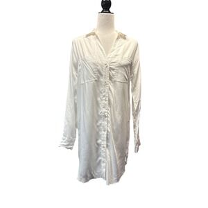 NWT Dear John Avery White Button Down Shirt Dress Raw Hem Long Sleeve Size Small